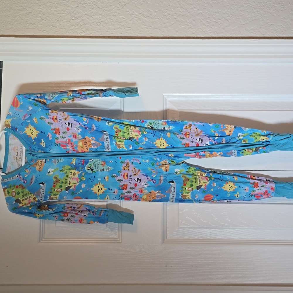 Little Sleepies Blue World Map Kids Footies